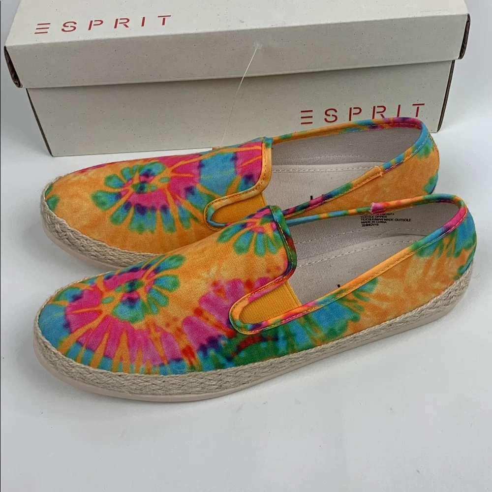Esprit Erika Colorful Rainbow Tie-Dye Espadrilles shoes flats size 7.5 NEW NWT
